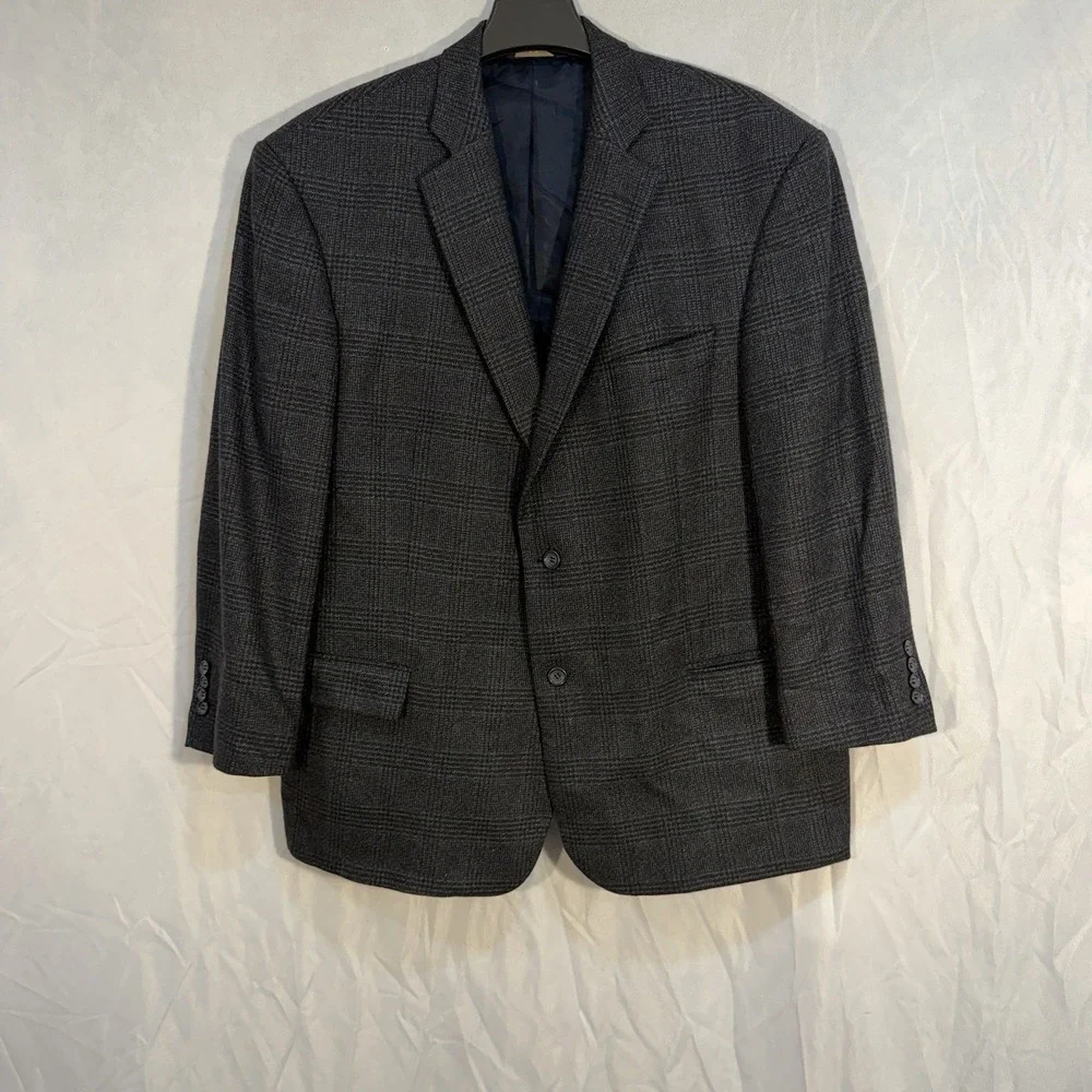 Joseph & Feiss 2 Button 100% Lambswool Blazer Sport Coat 46‎ Plaid Gray